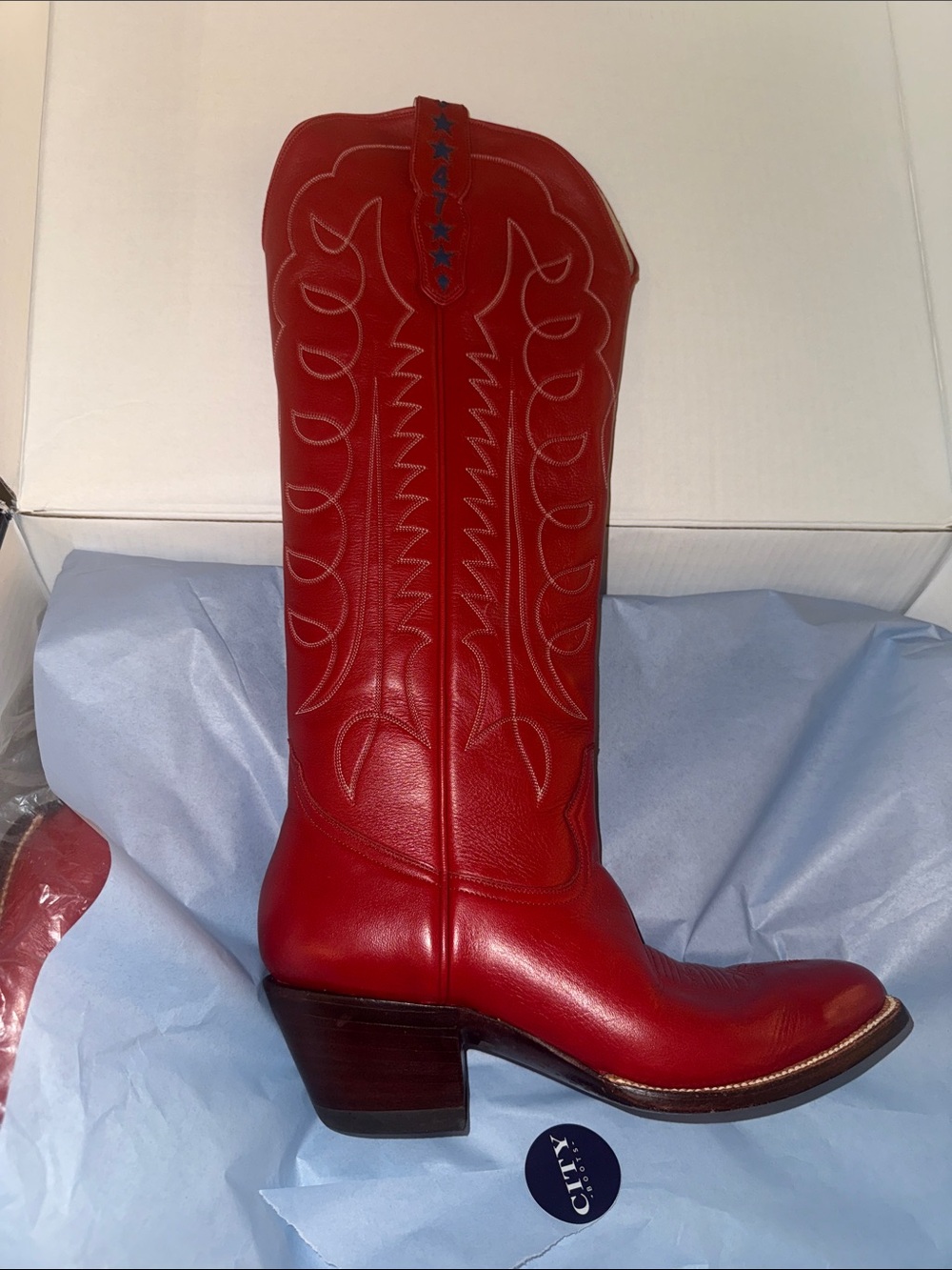 Women's Red Leather Western Cowboy Boots